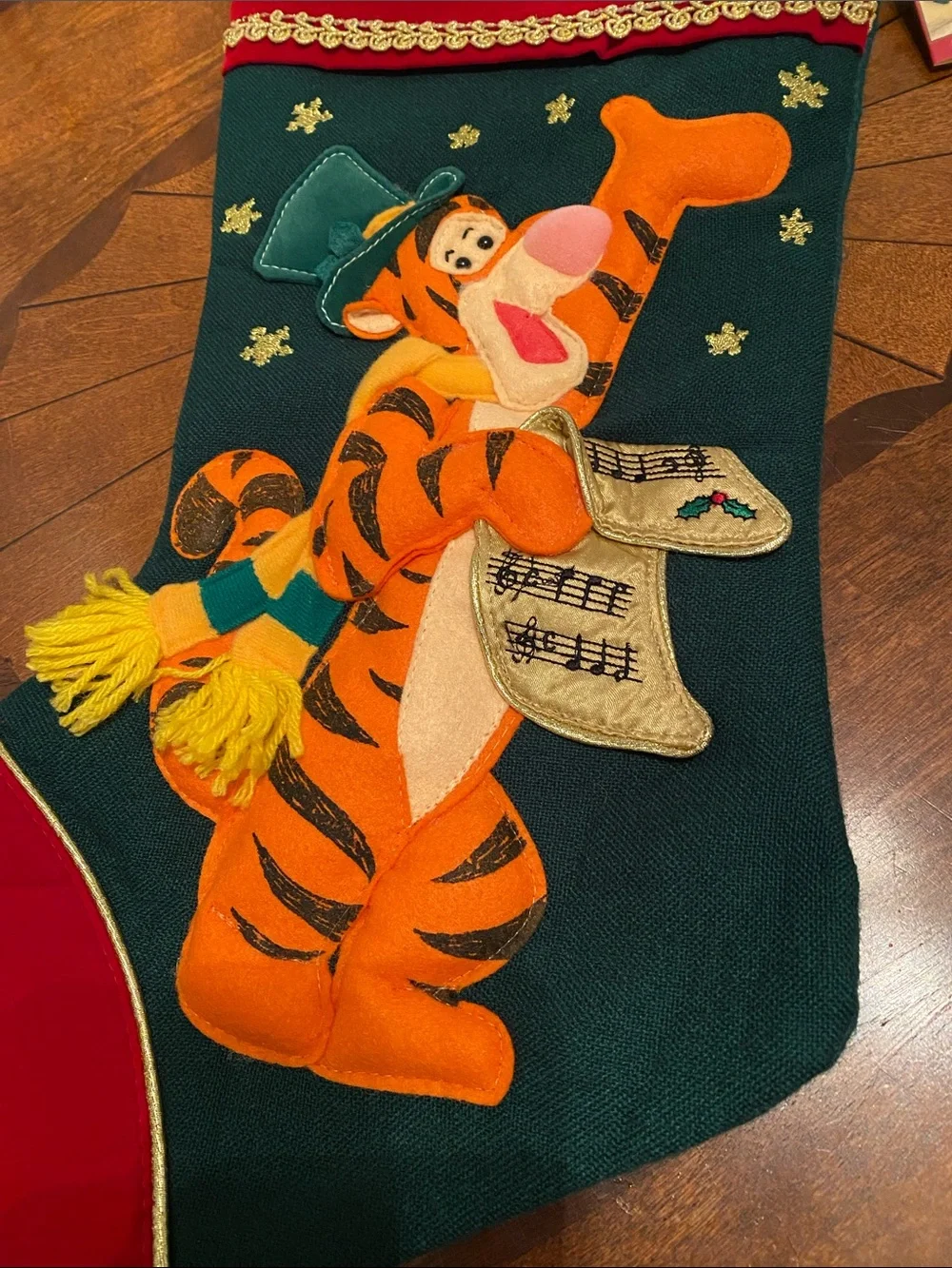 Vintage Disney Large 20” Felt 3 D Tigger Caroling Stocking